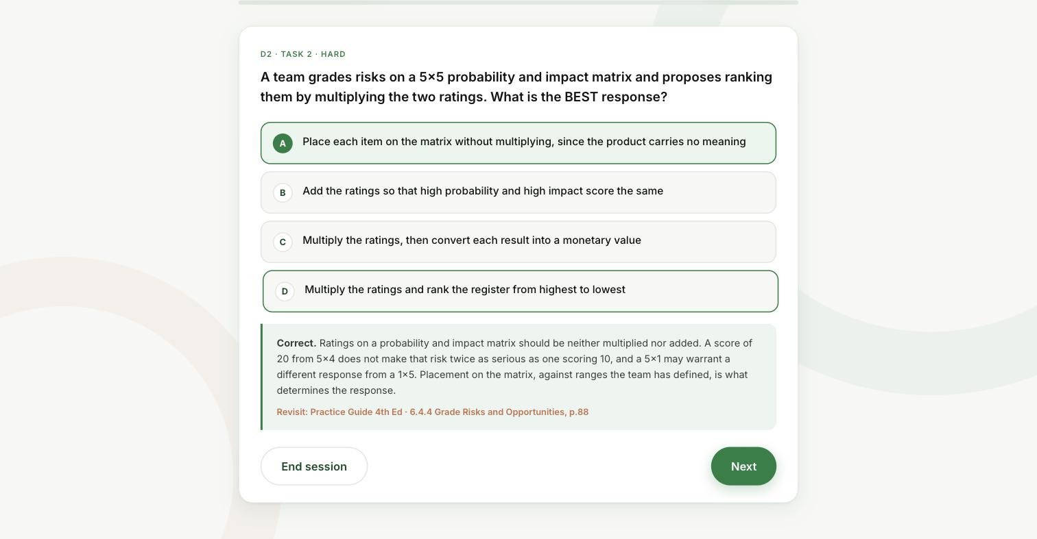 Regeneration CSPP Practice Hub - a practice question with the coaching panel showing the explanation and the section and page to revisit